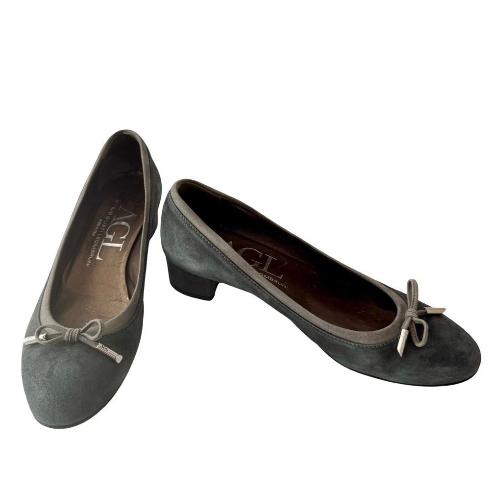 AGL Kristin Gray Suede Shimmer Pumps Heels With Bow Detail N149001 Size 40